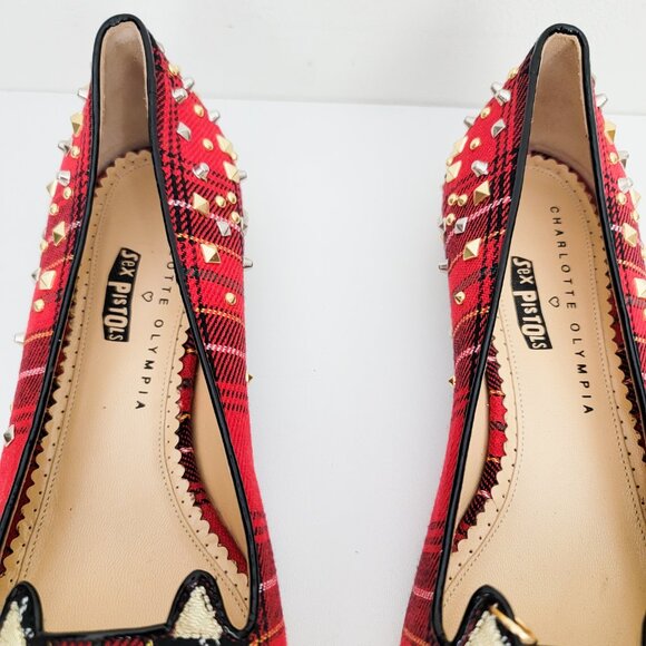 Charlotte Olympia Sex Pistols Kitty Unplugged Plaid Flats 39 9 - Picture 3 of 6